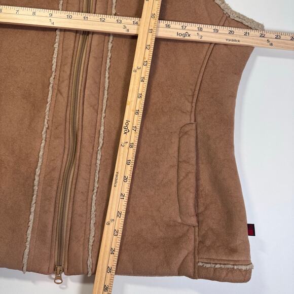 WOOLRICH Women Large Full Zip Sherpa Lined Suede Vest Deep Biscuit Western Y2K - Picture 4 of 9